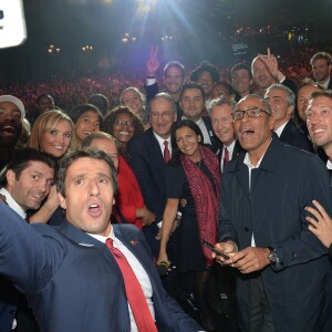 Exclusif - Teddy Riner, Tony Estanguet, Anne Hidalgo, Guy Drut, Alain Bernard - Concert "Paris, À nous les Jeux!" pour fêter l'attribution des Jeux Olympiques et Paralympiques d'été 2024 sur la place de l'hôtel de ville de Paris, France, le 15 septembre 2017. © Veeren/Bestimage