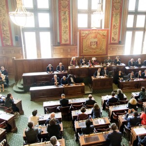 Valérie Pécresse, Tony Estanguet, Anne Hidalgo, Michel Delpuech - Conseil de Paris extraordinaire présidé par la maire de Paris à l'Hôtel de Ville pour les Jeux Olympiques 2024. Paris, le 15 septembre 2017 © Pierre Pérusseau / Bestimage