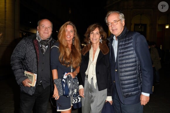 Semi-Exclusif - Marc Lambron, Delphine Marang Alexandre, Christine Orban avec son mari Olivier Orban à la générale de la pièce "La Vraie Vie" au théâtre Edouard 7 à Paris, le 18 septembre 2017. © Guirec Coadic/Bestimage