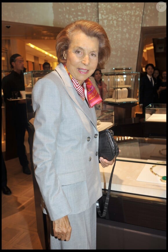 Liliane Bettencourt en septembre 2008 lors de l'inauguration d'une boutique Bulgari à Paris.