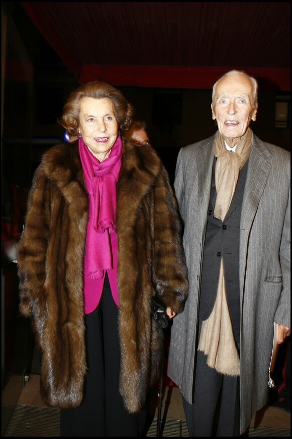 Liliane Bettencourt et son mari André en février 2007 à la salle Gaveau pour la gala d'Enfance Majuscule.