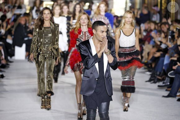 Olivier Rousteing au défilé Balmain, collection printemps-été 2018 au Palais Garnier. Paris, le 28 septembre 2017.