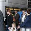 Semi-Exclusif - Carla Bruni, son mari Nicolas Sarkozy et leur fille Giulia arrivent à l'aéroport LAX de Los Angeles pour les vacances de Pâques. Carla profitera des vacances pour enregistrer son nouvel album. Le 16 avril 2016.