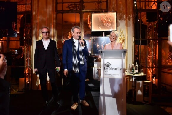 Exclusif - Hans-Ulrich Obrist, Jean-Charles de Castelbajac et Franka Holtmann lors de la soirée de remise du 10e prix Meurice pour l'art contemporain à l'hôtel Meurice à Paris le 9 octobre 2017. © Jean Picon via Bestimage