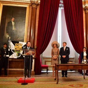 Le roi Willem-Alexander et la reine Maxima des Pays-Bas reçus par le maire de Lisbonne Fernando Medina lors d'une visite d'état au Portugal le 10 octobre 2017. 10/10/2017 - Lisbonne