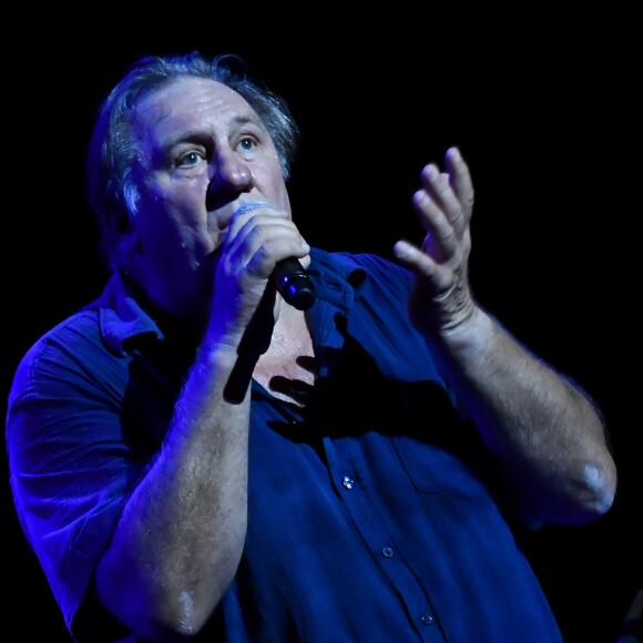 Gérard Depardieu chante "Barbara" à l'Opéra Garnier Monte-Carlo (Salle Garnier) dans le cadre du Monte-Carlo Sporting Summer Festival. Il est accompagné sur scène par celui qui fût le compagnon de route de la chanteuse pendant dix-sept ans, le pianiste, chef d’orchestre et arrangeur Gérard Daguerre. Monaco, le 27 juillet 2017. © Michel Alesi/Bestimage