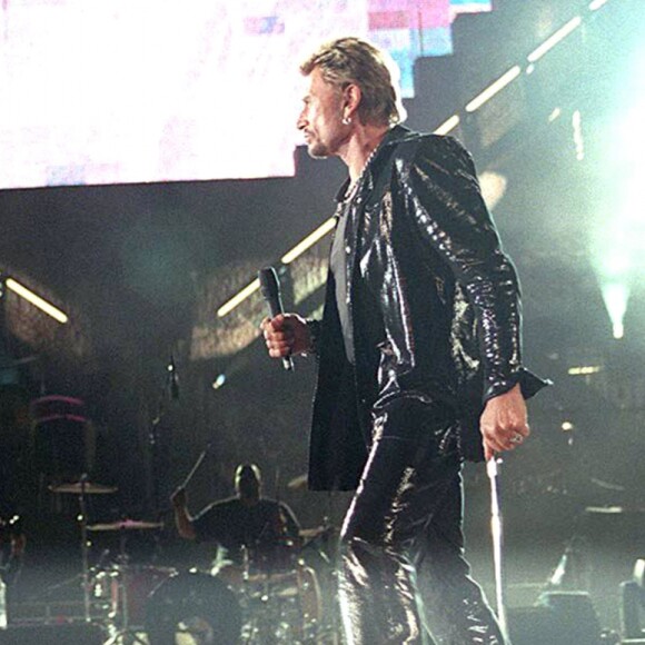 Répétition pour le concert de Johnny Hallyday au Stade de France avec Pascal Obispo, le 4 septembre 1998.