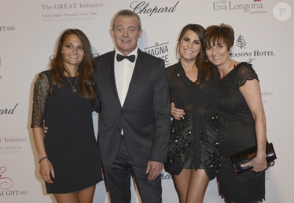 Karine Ferri, Pierre Lemarchal avec sa femme Laurence et sa fille Leslie - 4ème édition du "Global Gift Gala", copresidée par Eva Longoria et présentée par Nikos Aliagas, au George V à Paris le 13 mai 2013.