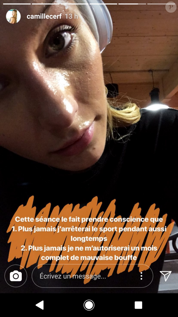 Camille Cerf à la salle de sport, mardi 24 octobre 2017, Instagram
