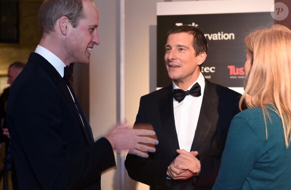 Le prince William, duc de Cambridge, Bear et Shara Grylls - Soirée "Tusk Trust Awards" au musée Victoria & Albert à Londres. Le 30 novembre 2016.