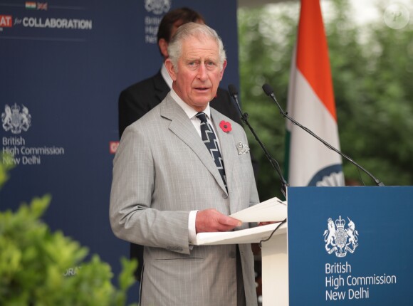 Le prince Charles lors d'une réception à la résidence du Haut-Commissaire à New Delhi. Le 9 novembre 2017
