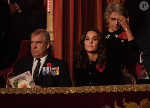 Le prince Andrew, duc d'York, et la duchesse Catherine de Cambridge, enceinte, au Festival of Remembrance 2017 pour la commémoration du 11 novembre, au Royal Albert Hall à Londres le 11 novembre 2017.