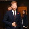 Le prince Harry a rencontré les volontaires de la Commission CWGC avant le match international de rugby entre l'Angleterre et l'Argentine à Londres le 11 novembre 2017.
