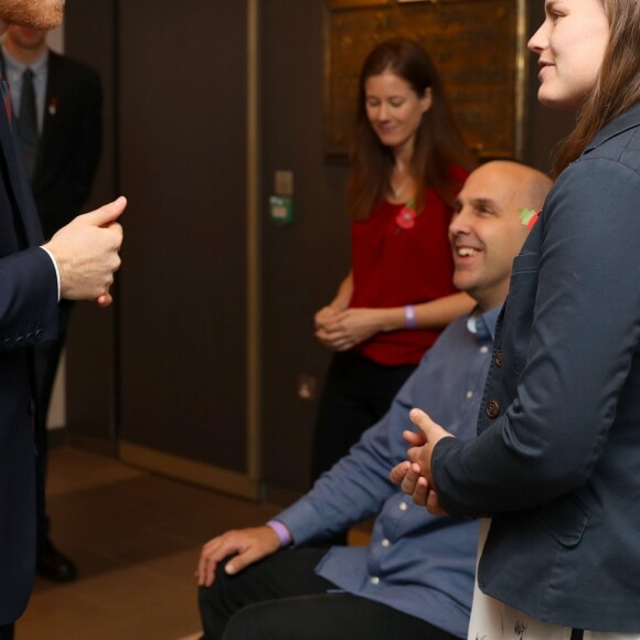 Le prince Harry a rencontré les volontaires de la Commission CWGC avant le match international de rugby entre l'Angleterre et l'Argentine à Londres le 11 novembre 2017.