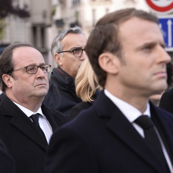 François Hollande - Plaque au bar "Le Carillon et au restaurant "Le petit Cambodge" - Commémoration du second anniversaire des attentats du 13 novembre 2015 à Paris le 13 novembre 2017. © Eliot Blondet / Pool / Bestimage