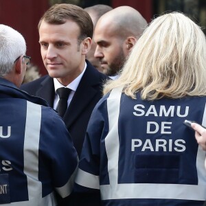 Le Président de la République, Emmanuel Macron lors de la commémoration du second anniversaire des attentats du 13 novembre 2015 au Bataclan à Paris le 13 novembre 2017. © Stéphane Lemouton / Bestimage