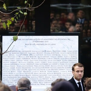 Le Président de la République, Emmanuel Macron lors de la commémoration du second anniversaire des attentats du 13 novembre 2015 au Bataclan à Paris le 13 novembre 2017. © Stéphane Lemouton / Bestimage