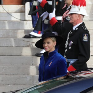 La princesse Charlène de Monaco - La famille princière de Monaco arrive à la cathédrale lors de la fête nationale monégasque, à Monaco, le 19 novembre 2017. © Dominique Jacovides/Bestimage