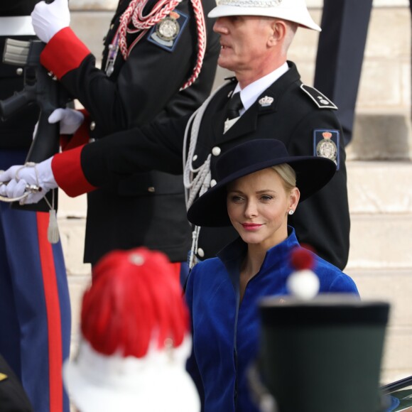La princesse Charlène de Monaco - La famille princière de Monaco dans la cour du Palais Princier lors de la fête nationale monégasque, à Monaco, le 19 novembre 2017. ©© Jean-Charles Vinaj/Pool restreint Monaco/Bestimage