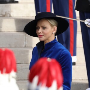 La princesse Charlène de Monaco - La famille princière de Monaco dans la cour du Palais Princier lors de la fête nationale monégasque, à Monaco, le 19 novembre 2017. ©© Jean-Charles Vinaj/Pool restreint Monaco/Bestimage