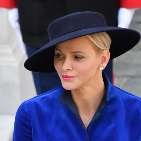 La princesse Charlène de Monaco - La famille princière de Monaco dans la cour du Palais Princier lors de la fête nationale monégasque, à Monaco, le 19 novembre 2017. ©© Jean-Charles Vinaj/Pool restreint Monaco/Bestimage