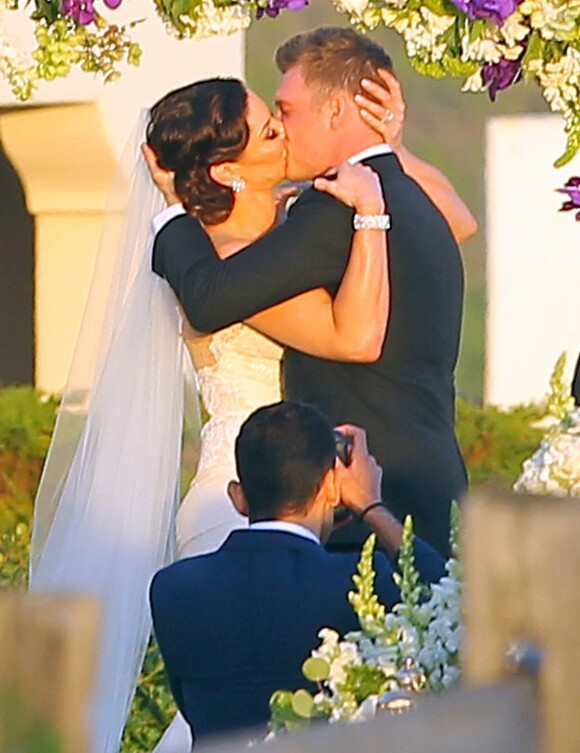 Semi Exclusif - No web - No blog - Mariage de Nick Carter et Lauren Kitt à Santa Barbara, le 12 avril 2014.