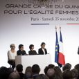 Le président Emmanuel Macron reçoit des personnalités à l'Elysée à l'occasion de la Journée internationale pour l'élimination des violences faites aux femmes à Paris le 25 novembre 2017. © Zihnioglu Kamil / Pool / Bestimage