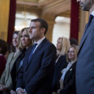 Le premier ministre Edouard Philippe, Muriel Penicaud, ministre du travail et Nicole Belloubet Garde des Sceaux, ministre de la Justice - Le président Emmanuel Macron reçoit des personnalités à l'Elysée à l'occasion de la Journée internationale pour l'élimination des violences faites aux femmes à Paris le 25 novembre 2017. © Zihnioglu Kamil / Pool / Bestimage