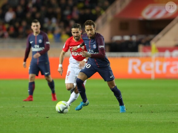 Marco Verratti, Joao Moutinho et Neymar Jr. - Match AS Monaco - PSG au Stade Louis II. Monaco, le 26 novembre 2017.