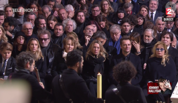 aux obsèques de Johnny Hallyday à Paris. Le 9 décembre 2017.