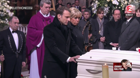 Le couple Macron aux obsèques de Johnny Hallyday à Paris. Le 9 décembre 2017.