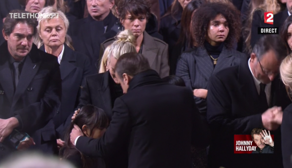 Emmanuel Macron aux obsèques de Johnny Hallyday à Paris. Le 9 décembre 2017.