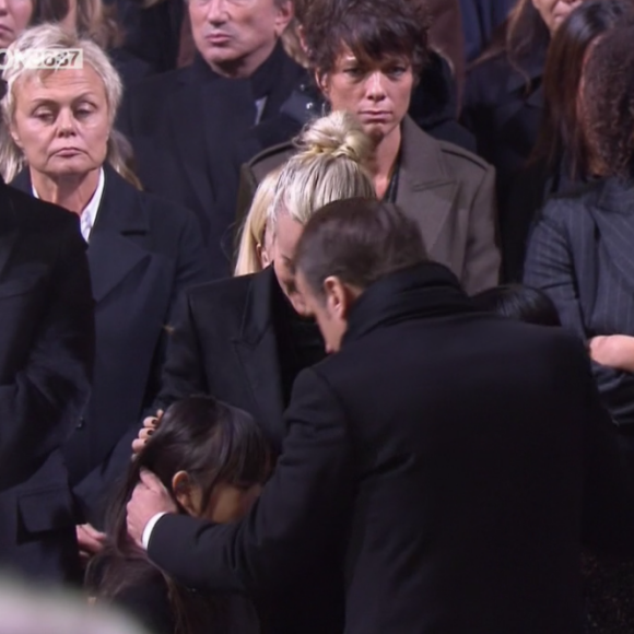 Emmanuel Macron aux obsèques de Johnny Hallyday à Paris. Le 9 décembre 2017.