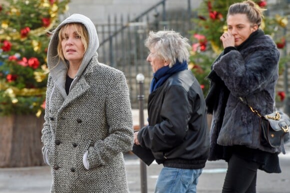 Emmanuelle Seigner et Roman Polanski avec leur fille Morgane à l'église de la Madeleine aux obsèques de Johnny Hallyday à Paris, le 9 décembre 2017. © Coadic Guirec/Bestimage