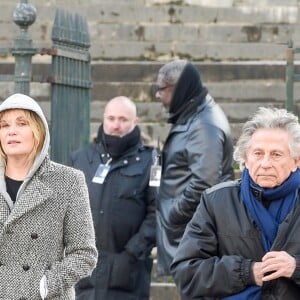 Emmanuelle Seigner et Roman Polanski avec leur fille Morgane aux obsèques de Johnny Hallyday à Paris, le 9 décembre 2017. © Coadic Guirec/Bestimage