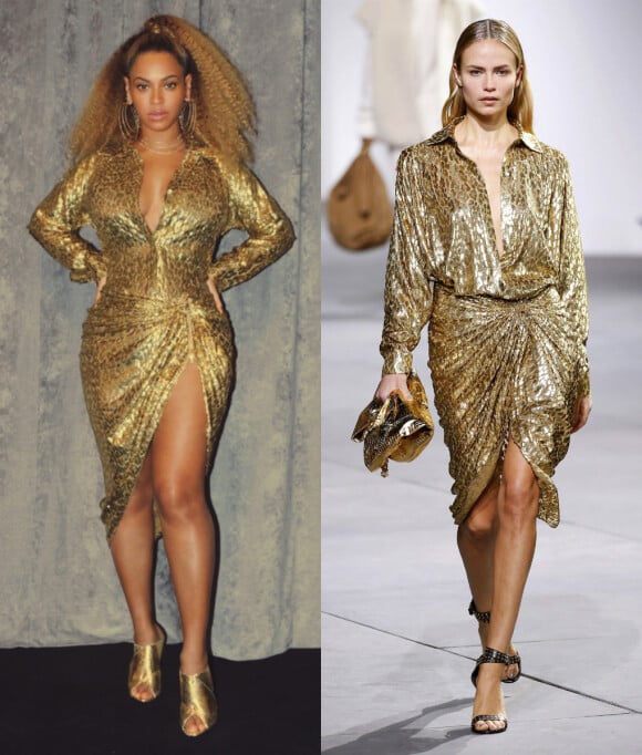 Beyoncé porte une chemise et une jupe Michael Kors Collection, collection automne-hiver 2017 portée par le top model Natasha Poly.