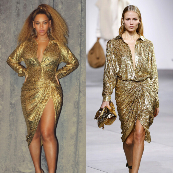 Beyoncé porte une chemise et une jupe Michael Kors Collection, collection automne-hiver 2017 portée par le top model Natasha Poly.
