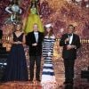 Sylvie Tellier, Jean-Paul Gaultier, Iris Mittenaere et Jean-Pierre Foucaut - Concours Miss France 2018. Sur TF1, le 16 décembre 2017.