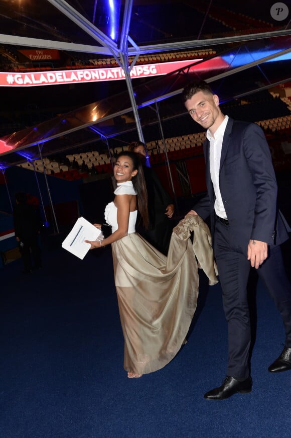 Exclusif - Thomas Meunier et sa compagne Deborah Panzokou - Dîner de gala au profit de la Fondation PSG au Parc des Princes à Paris le 16 mai 2017. © Rachid Bellak/Bestimage