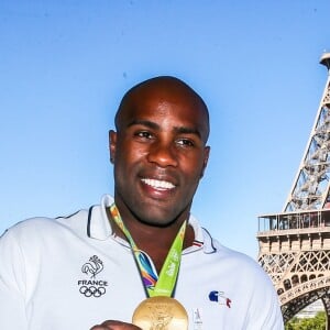 Teddy Riner - Conférence de presse et photocall avec les athlètes français de retour des Jeux Olympiques de Rio à l'hôtel Pullman face a la Tour Eiffel à Paris le 23 août 2016 © Jean-René Santini / Bestimage