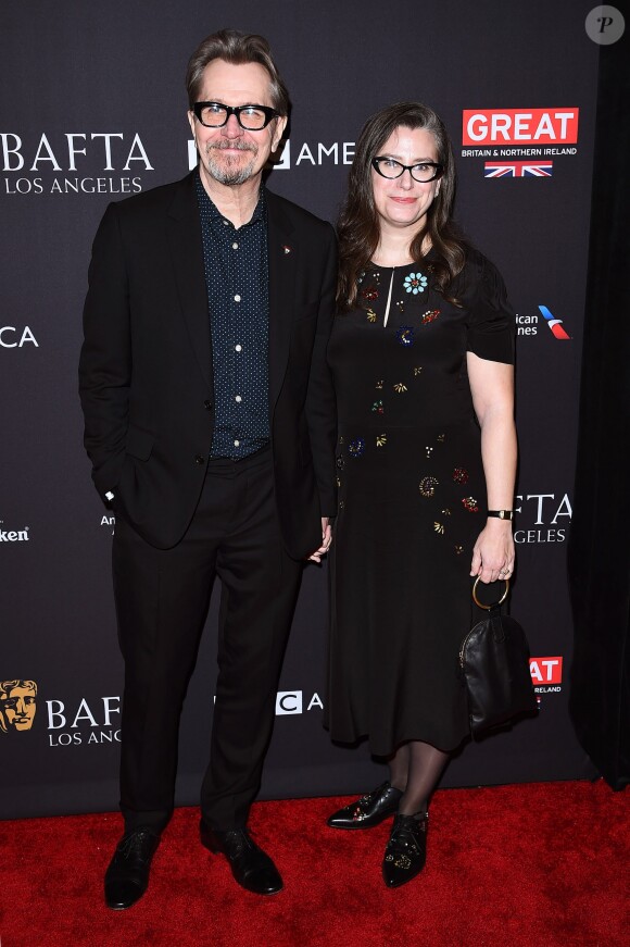 Gary Oldman et Gisele Schmidt - Tea Party de la BAFTA LA à Los Angeles, le 6 janvier 2018.