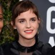 Emma Watson (robe Ronald van der Kemp) lors des Golden Globes Awards à Los Angeles, le 7 janvier 2018.