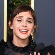 Emma Watson (et sa nouvelle coupe de cheveux) lors des Golden Globes Awards à Los Angeles, le 7 janvier 2018.
