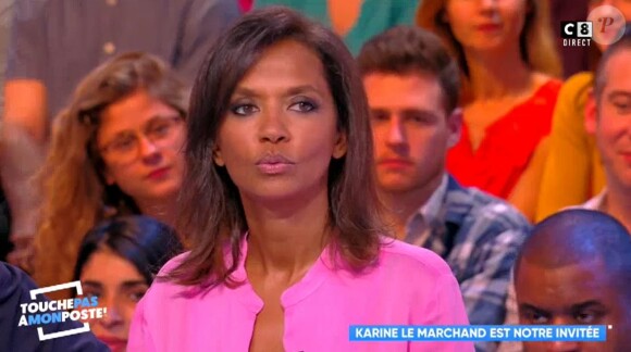 Karine Le Marchand révèle avoir été draguée et même "tripotée" par certains agriculteurs de "L'amour est dans le pré" (M6), lundi 15 janvier 2018 sur le plateau de "Touche pas à mon poste" (C8).
