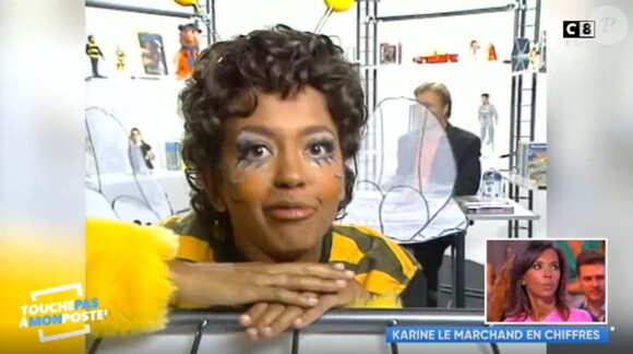 Karine Le Marchand déguisée en abeille lors de ses débuts à la télévision, "Touche pas à mon poste" (C8) lundi 15 janvier 2018.