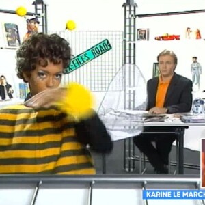 Karine Le Marchand déguisée en abeille lors de ses débuts à la télévision, "Touche pas à mon poste" (C8) lundi 15 janvier 2018.