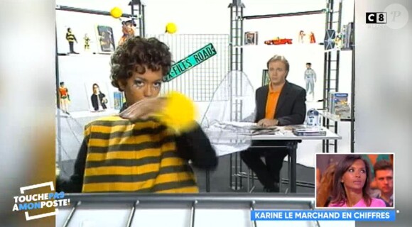 Karine Le Marchand déguisée en abeille lors de ses débuts à la télévision, "Touche pas à mon poste" (C8) lundi 15 janvier 2018.