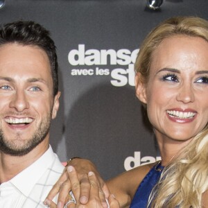 Elodie Gossuin (robe Christophe Guillarmé) et son danseur Christian Millette lors du photocall de présentation du jury et des nouveaux couples de "Danse avec les Stars" au siège de TF1 à Boulogne-Billancourt, le 28 septembre 2017. © Pierre Pérusseau/Bestimage