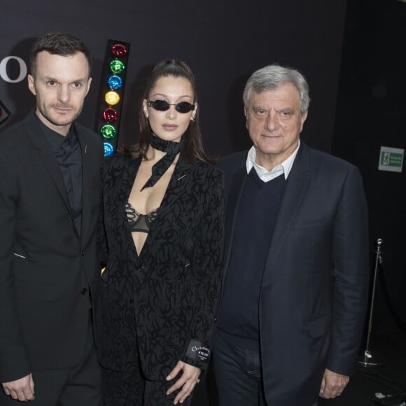 Karl Lagerfeld, Kris Van Assche, Bella Hadid, Sidney Toledano au défilé de mode Dior Homme automne-hiver 2018-2019 au Grand Palais à Paris, le 20 janvier 2018. © Olivier Borde/Bestimage