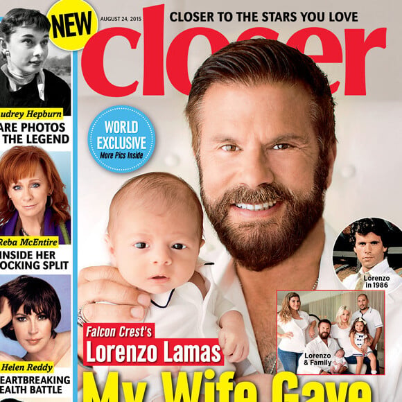 Lorenzo Lamas pose avec son petit-fils Lyon en couverture du magazine Closer, août 2015.